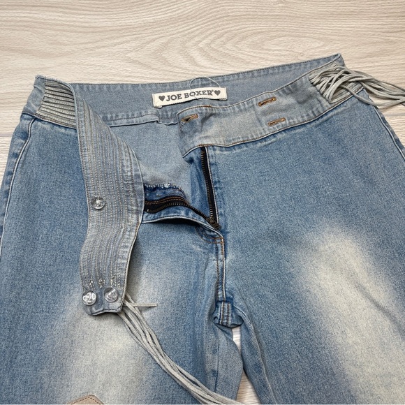 Joe Boxer Y2K 2000’s Flare Suede Leather Patchwork Light Wash Jeans Size 13 - Picture 5 of 15